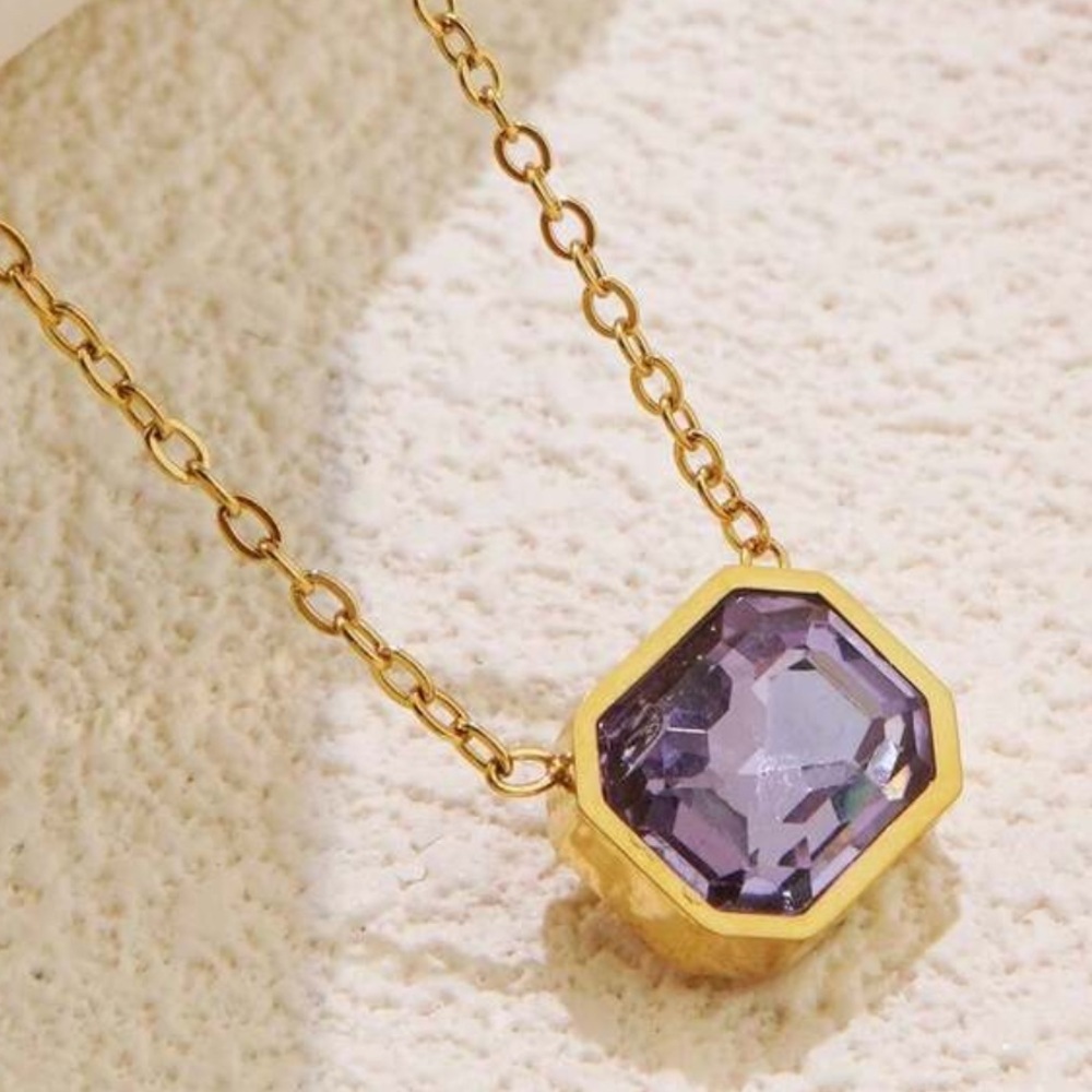 Gold plated stainless steel purple necklace